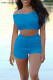 Peacock Blue Casual Solid Patchwork V Neck Short Sleeve Two Pieces