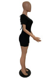 Black Fashion Casual Solid Bandage Backless U Neck Skinny Romper