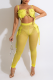 Yellow Sexy Solid Patchwork Spaghetti Strap Two Pieces