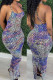 Multicolor Fashion Sexy Print Backless Slit Spaghetti Strap Long Dress
