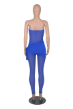 Blue Sexy Solid Mesh Strapless Skinny Jumpsuits