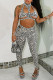 White Sexy Casual Patchwork Print Hollowed Out Backless Turtleneck Sleeveless Two Pieces