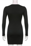 Black Fashion Sexy Patchwork See-through O Neck Long Sleeve Dresses