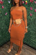 Tangerine Red Sexy Solid Tassel Patchwork Strapless Pencil Skirt Dresses