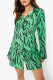 Green Casual Print Patchwork Buckle Turndown Collar Shirt Dress Dresses