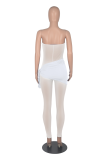 Blue Sexy Solid Mesh Strapless Skinny Jumpsuits