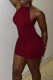 Burgundy Sexy Solid Patchwork Backless Halter Pencil Skirt Dresses