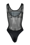 Red Sexy Print Patchwork Mesh Swimwears