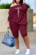 Burgundy Fashion Casual Print Basic Oblique Collar Long Sleeve Two Pieces