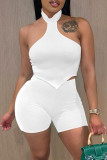 Coffee Sexy Casual Solid Backless Halter Sleeveless Two Pieces