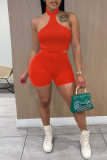 Coffee Sexy Casual Solid Backless Halter Sleeveless Two Pieces
