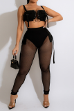 Apricot Sexy Solid Patchwork Spaghetti Strap Two Pieces
