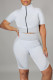 Gray White Casual Sportswear Solid Split Joint Zipper Zipper Collar Short Sleeve Two Pieces