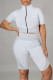 Gray White Casual Sportswear Solid Patchwork Zipper Zipper Collar Short Sleeve Two Pieces