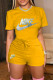 Yellow Fashion Casual Print Patchwork O Neck Short Sleeve Two Pieces