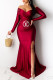 Red Fashion Elegant Print Letter V Neck Wrapped Skirt Dresses
