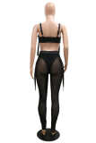 Apricot Sexy Solid Patchwork Spaghetti Strap Two Pieces
