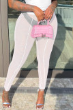 Pink Fashion Sexy Solid See-through Skinny High Waist Pencil Trousers