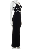 Black Sexy Solid Hollowed Out Spaghetti Strap Trumpet Mermaid Dresses