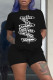 Black Fashion Casual Print Letter O Neck Short Sleeve Two Pieces