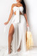 White Fashion Sexy Solid Patchwork Strapless Sleeveless Two Pieces