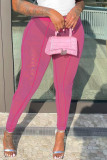 Pink Fashion Sexy Solid See-through Skinny High Waist Pencil Trousers