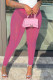 Rose Red Fashion Sexy Solid See-through Skinny High Waist Pencil Trousers