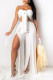 White Fashion Sexy Solid Patchwork Strapless Sleeveless Two Pieces