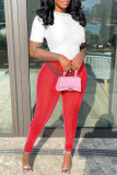 Pink Fashion Sexy Solid See-through Skinny High Waist Pencil Trousers