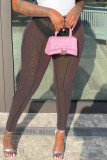 Pink Fashion Sexy Solid See-through Skinny High Waist Pencil Trousers