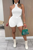 Coffee Sexy Casual Solid Backless Halter Sleeveless Two Pieces