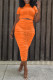 Orange Fashion Sexy Solid Fold Turtleneck Short Sleeve Two Pieces