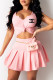 Pink Fashion Sweet Print Patchwork V Neck Sleeveless Two Pieces