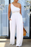 Green Sexy Casual Solid Backless One Shoulder Regular Jumpsuits