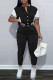 Black Fashion Casual Solid Patchwork Short Sleeve Two Pieces