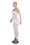 Blue Sexy Solid Mesh Strapless Skinny Jumpsuits