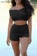 Black Casual Solid Patchwork V Neck Short Sleeve Two Pieces