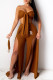 Coffee Fashion Sexy Solid Patchwork Strapless Sleeveless Two Pieces