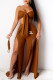 Coffee Fashion Sexy Solid Patchwork Strapless Sleeveless Two Pieces