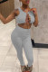 Grey Sexy Casual Solid Vests Pants O Neck Sleeveless Two Pieces