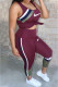 Burgundy Fashion Casual Print Patchwork Sleeveless Two Pieces