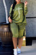 Green Fashion Casual Print Basic Oblique Collar Long Sleeve Two Pieces