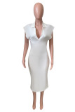 Pink Fashion Casual Solid Basic Turndown Collar Sleeveless Dress