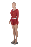 Blue Fashion Solid Mesh O Neck Long Sleeve Two Pieces