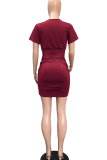 Color Blue Sexy Solid Patchwork V Neck Pencil Skirt Dresses