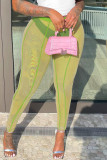 Pink Fashion Sexy Solid See-through Skinny High Waist Pencil Trousers