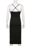 Black Fashion Sexy Solid Patchwork See-through Backless Spaghetti Strap Sleeveless Dress Dresses