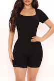 Black Fashion Casual Solid Bandage Backless U Neck Skinny Romper