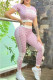 Pink Fashion Casual Print Patchwork O Neck Short Sleeve Two Pieces