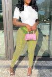 Pink Fashion Sexy Solid See-through Skinny High Waist Pencil Trousers